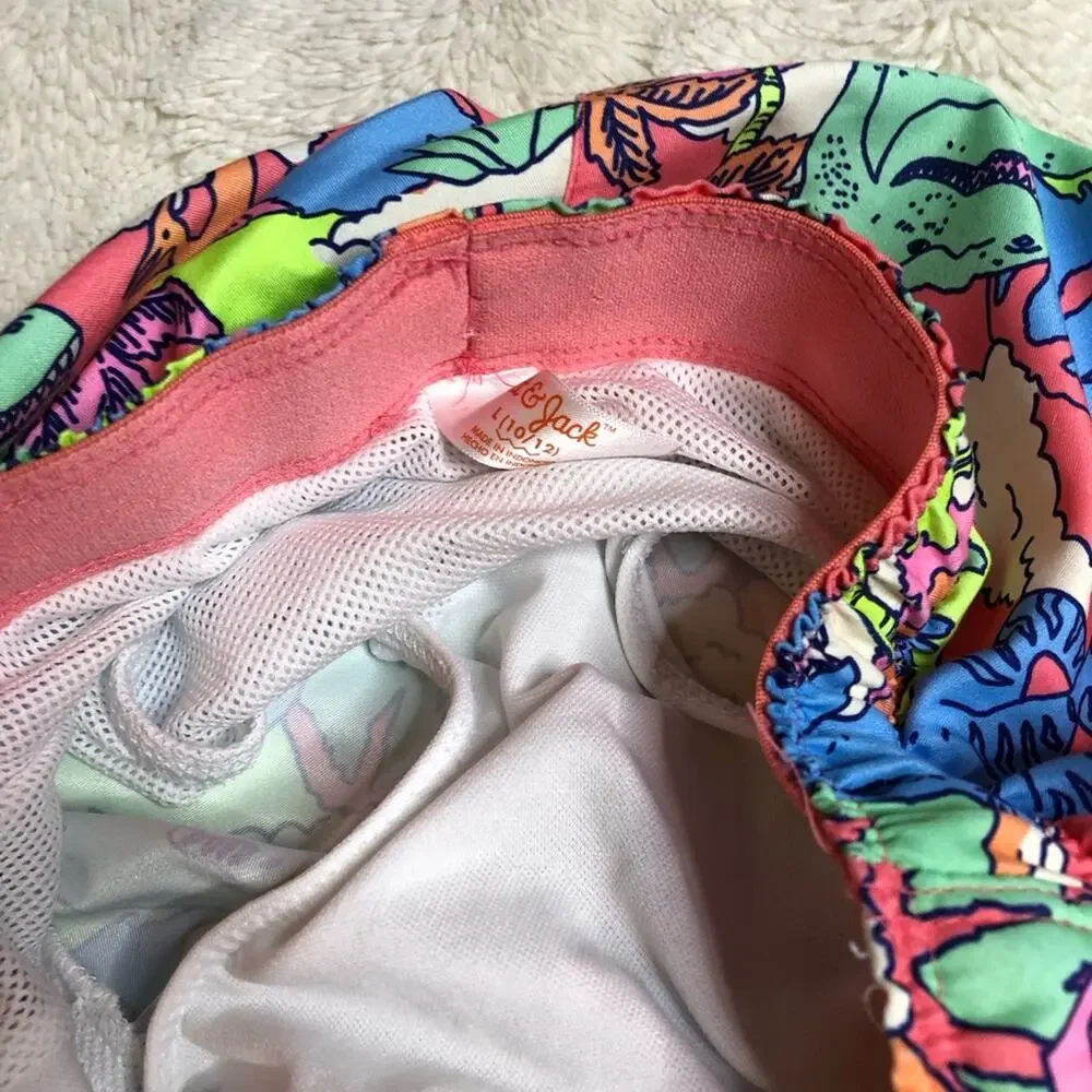 Cat & Jack pink orange blue green dinosaur swim trunks size Large 10-12